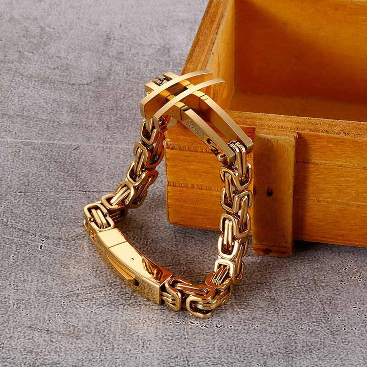 Goldenes Kreuz Königsarmband aus Edelstahl Herren Männer Byzantiner Armband Königskette uniqal
