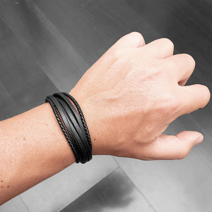 Armband Herren Leder schwarz geflochten uniqal