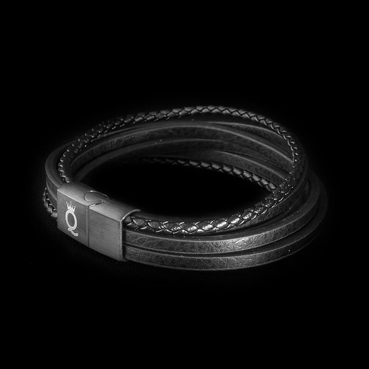 Armband Herren Leder schwarz geflochten uniqal
