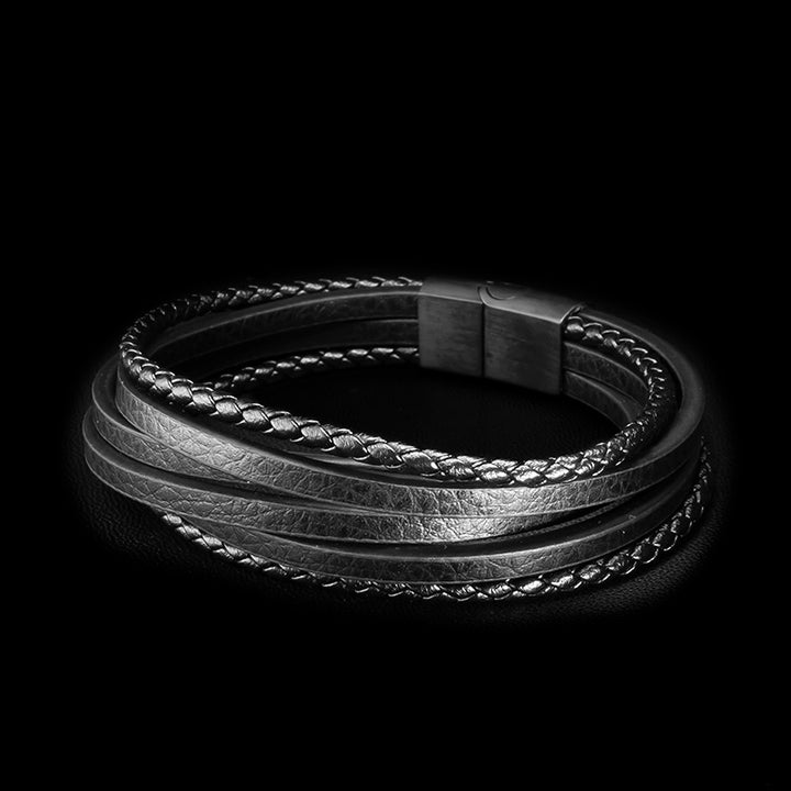 Armband Herren Leder schwarz geflochten uniqal