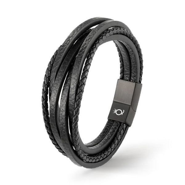 Armband Herren Leder schwarz geflochten uniqal