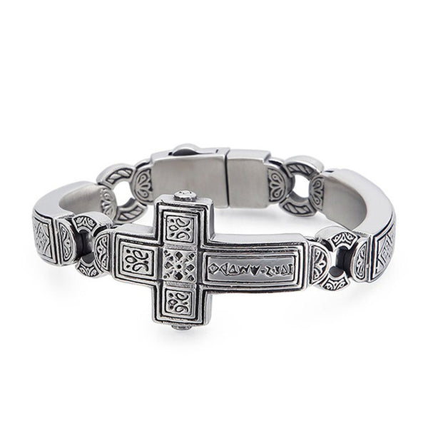  Panzerkette Armband Herren mit Kreuz versilbert chain cross bracelet uniqal