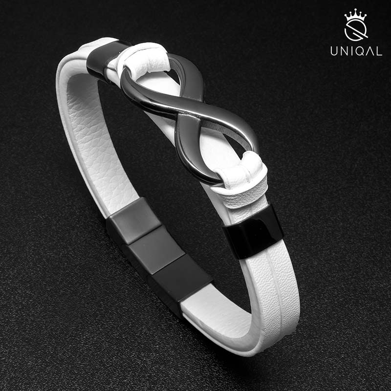 Bracciale In Vera Pelle Uomo UNIQAL – NICE Infinity, Regolabile, Nero E Argento