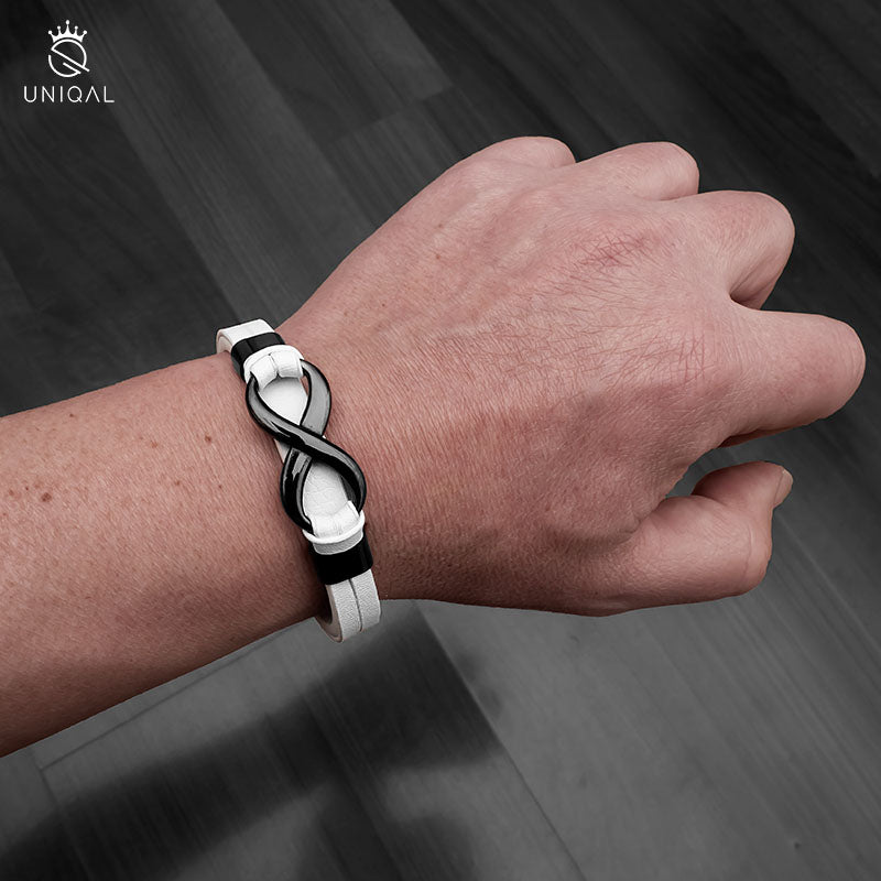 bracciale braccialetto regolabile donna uomo unisex bianco pelle amore infinito