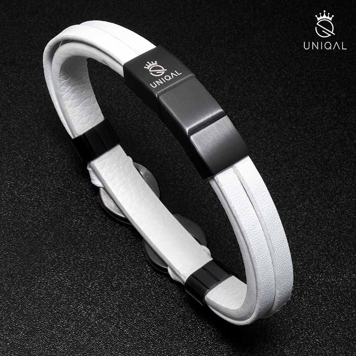 weißes Lederarmband herren infinity gravur personalisiert uniqal