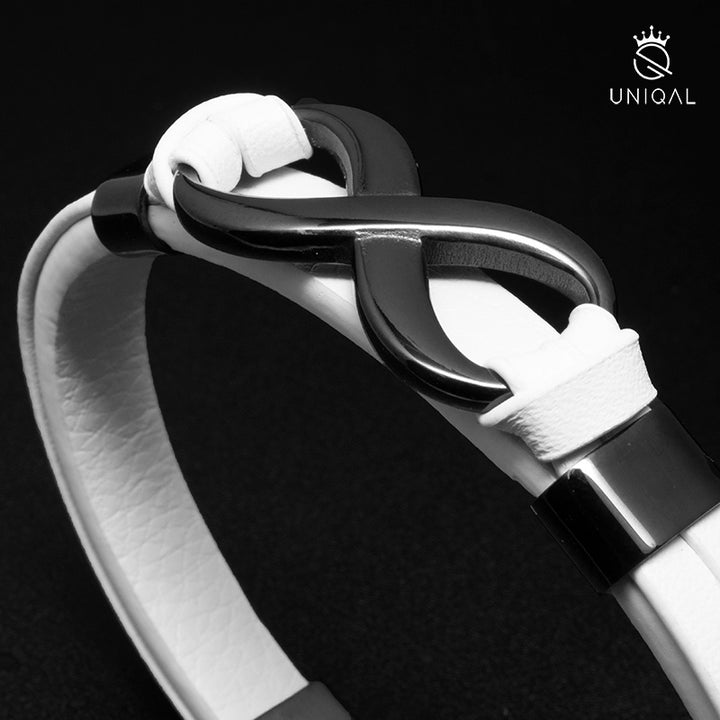weißes Lederarmband herren infinity gravur personalisiert uniqal